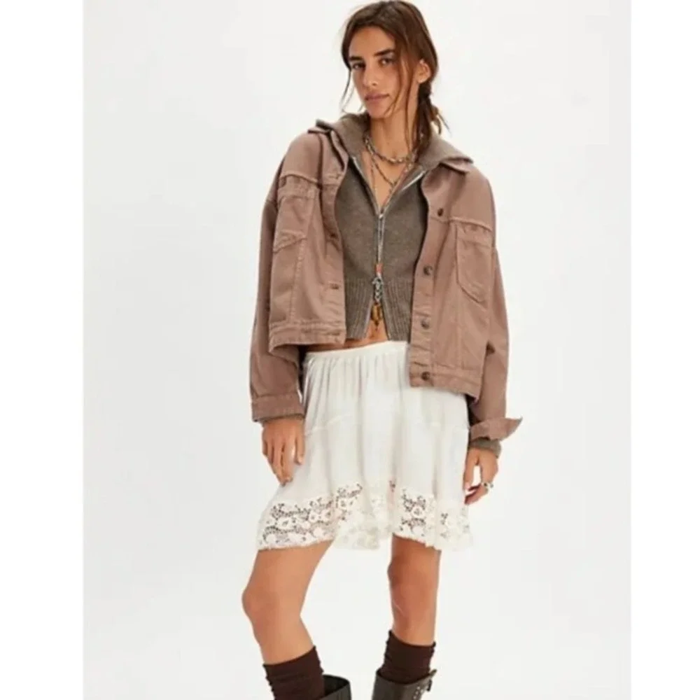 NWT We‎ The Free Opal Swing Denim Jacket Dusted Cocoa Medium Cottagecore Luxury - Picture 4 of 9